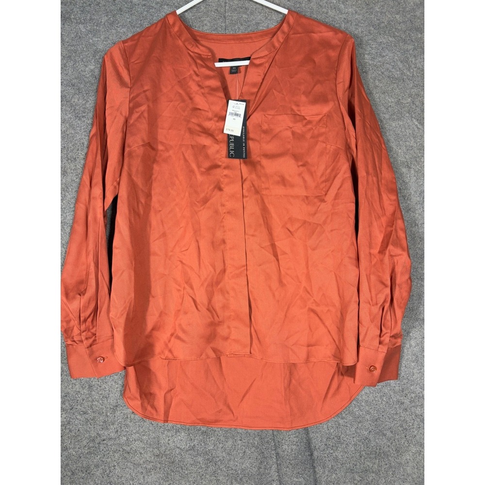 Banana Republic Womens XS Burnt Orange Split Neck Blouse 662013-01-1